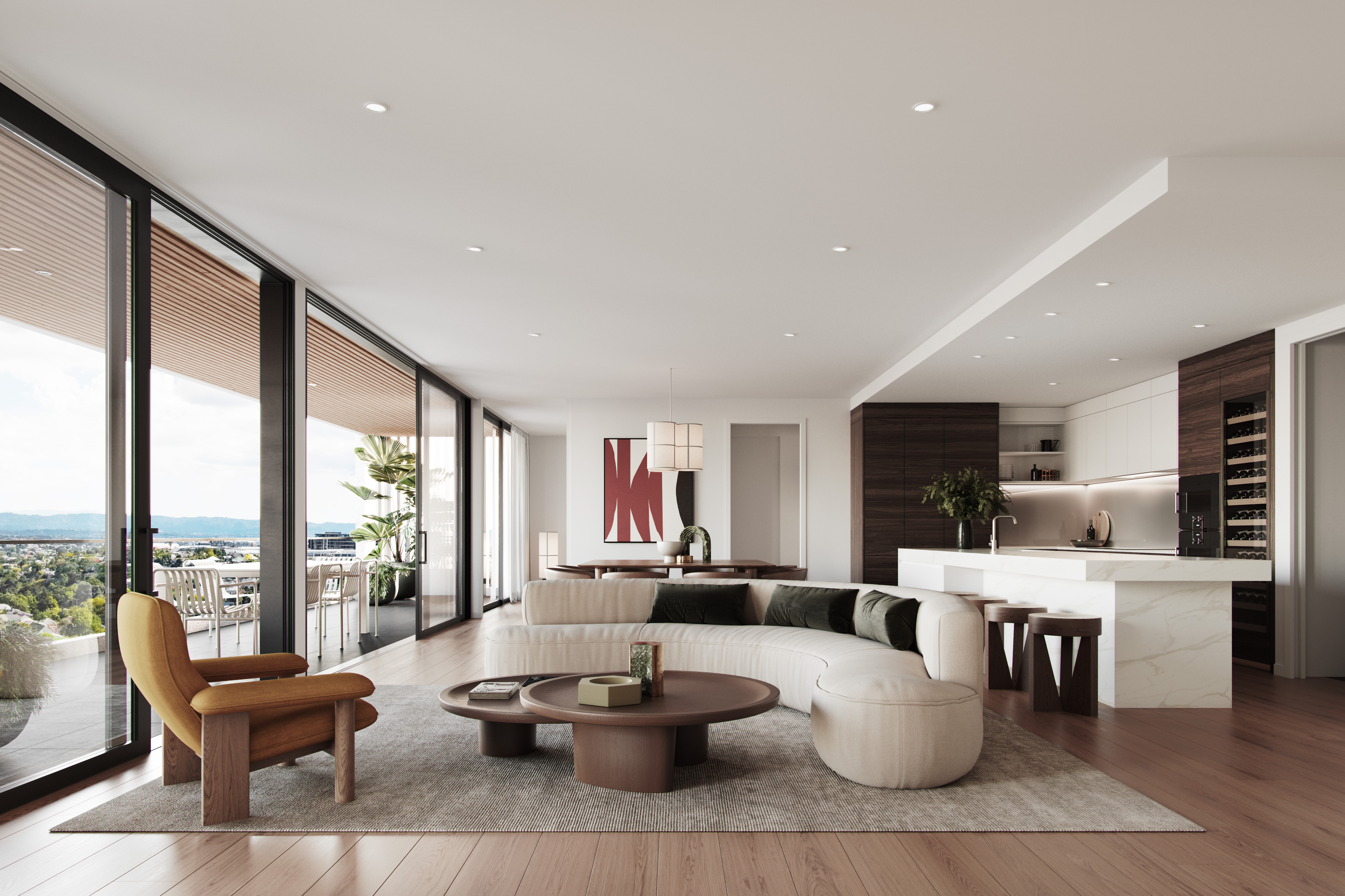 Penthouse living area with panoramic outlook